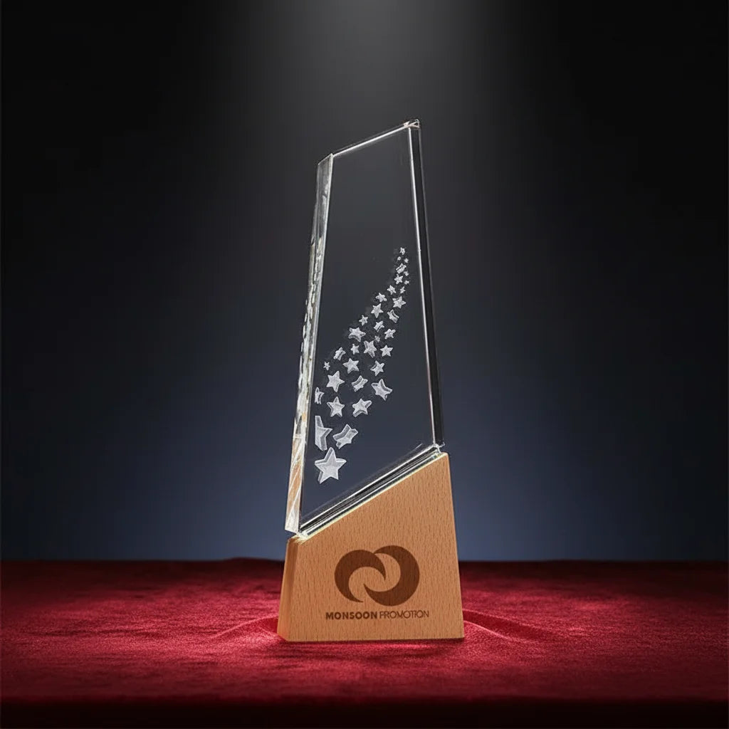 Cheap Champion Gifts Promotional Business Laser Engraved Blank Custom Crystal Trophy Awards with Wooden Base for Sports Games