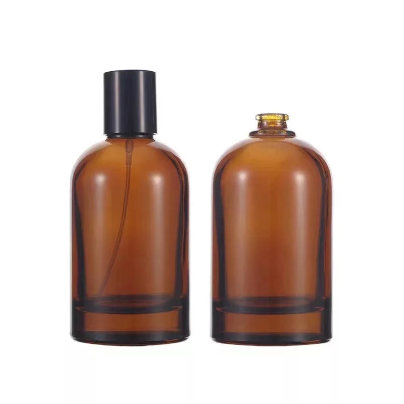 Wholesale 30ml 50ml 100ml Sliver Cap OEM Logo Brand Name Amber Perfume Bottle Round Shoulder Shaped Spray Perfume Glass Bottl