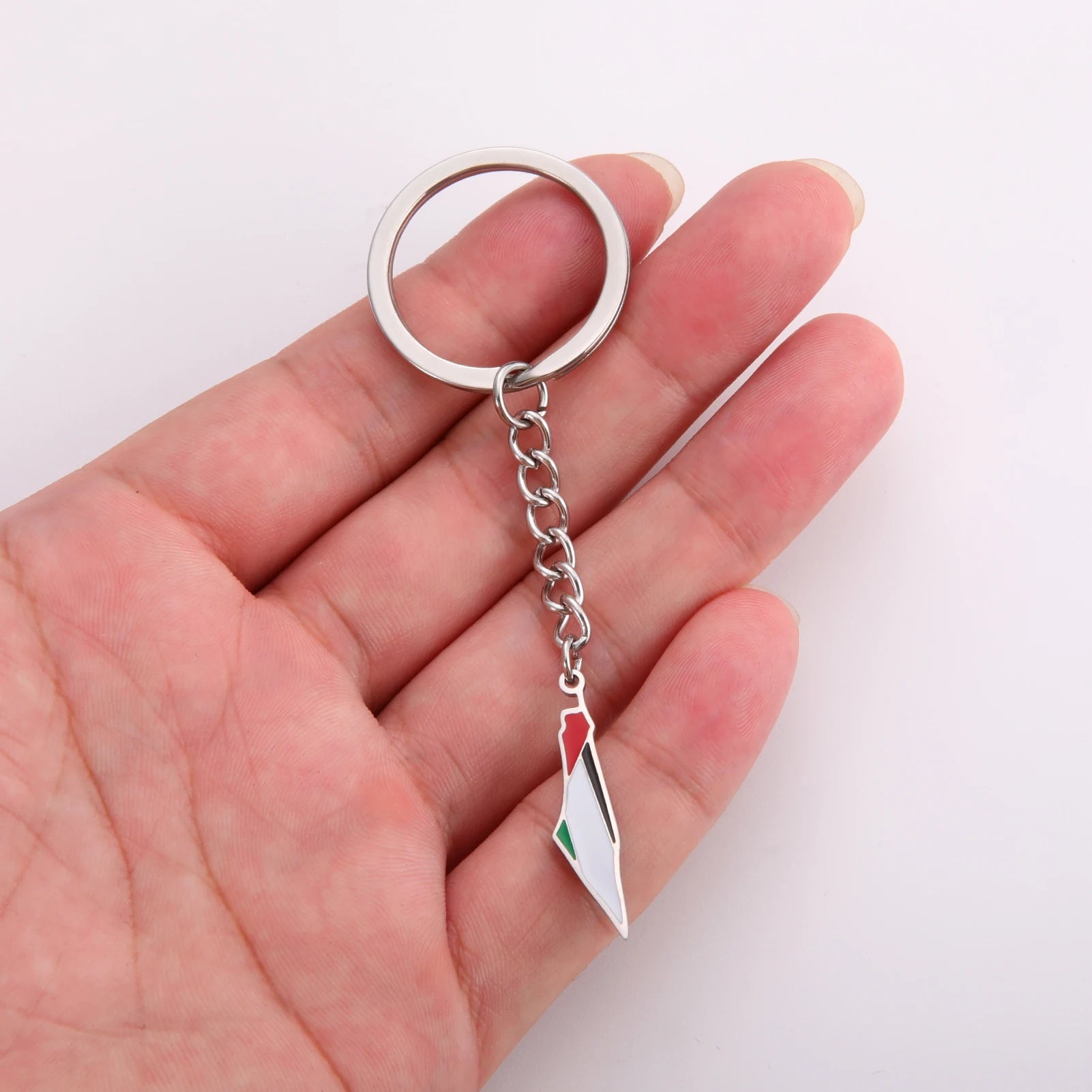 Palestine Stainless Steel Key Chain Country Flag and Geography Key Ring Metal Car Backpack and Jewelry Accessories Wholesale