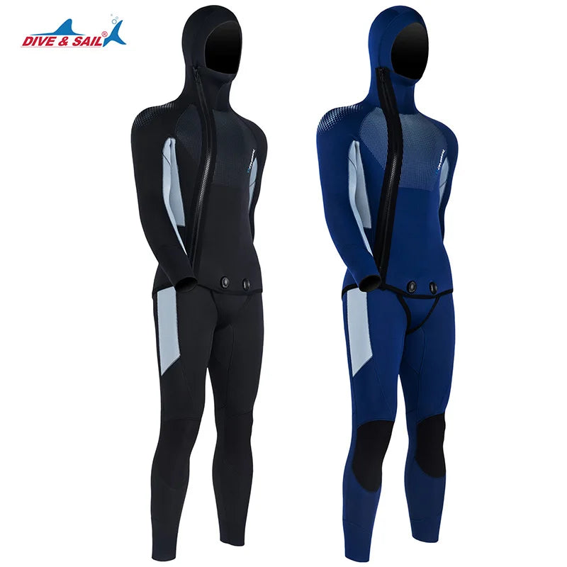 DIVE&SAIL 5mm Neoprene Top Quality Open Cell Front Zipper Warmth Split Spearfishing Wetsuit for Snorkeling Swimming