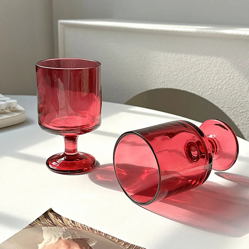 Ins European Vintage Rose Red Glass Goblet Creative Juice Water Cup