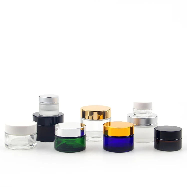 Slimming Cream Glass Cosmetic Bottle 5g-100g Capacity Black Plastic Cap Body Scrub Container 100ml 30g Gold Stamp Silk Screen