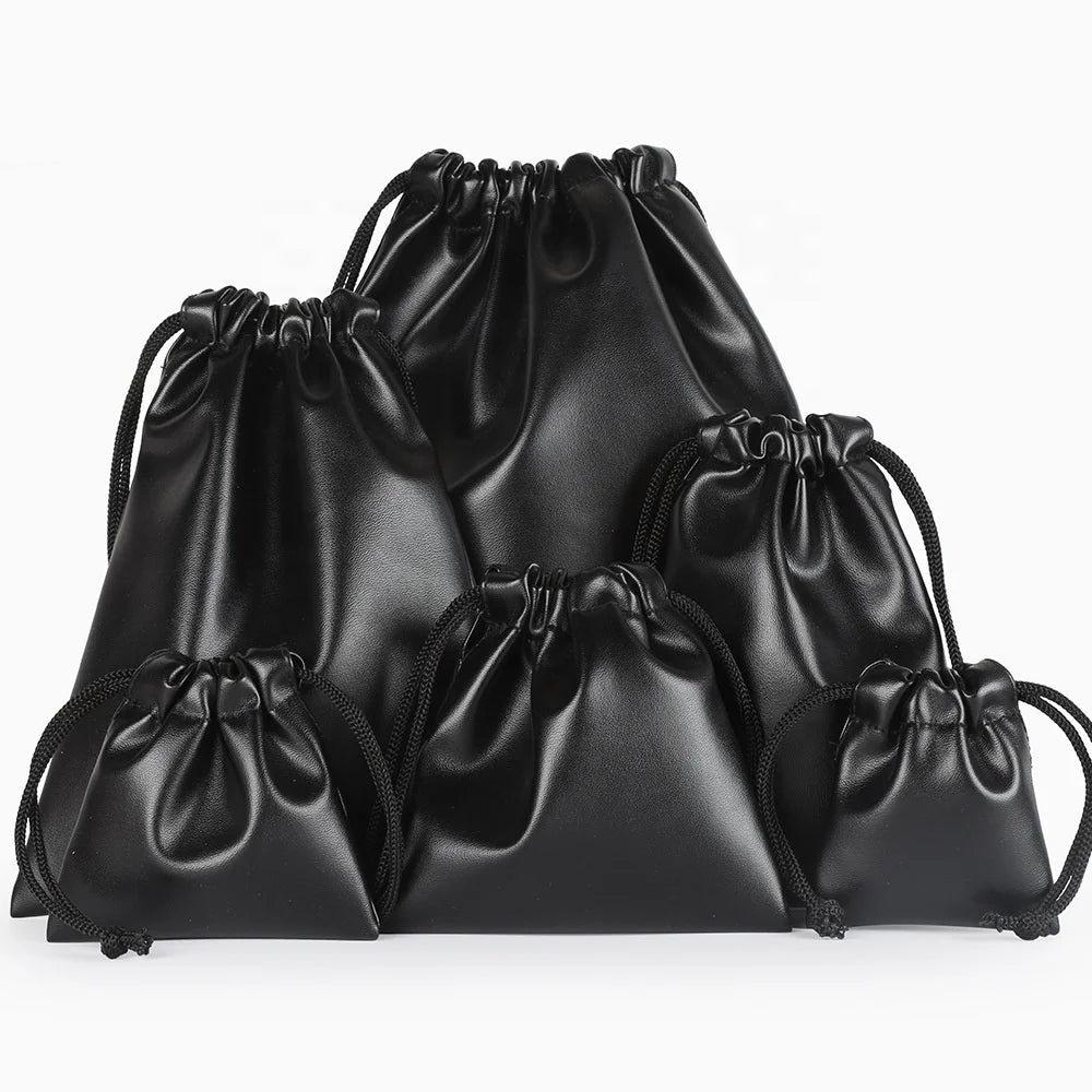 Multi Size Organizer String Pouch Bag Waterproof PU Drawstring Gift Bag PU Leather Carry Pouch Bag With Drawstring for Promot