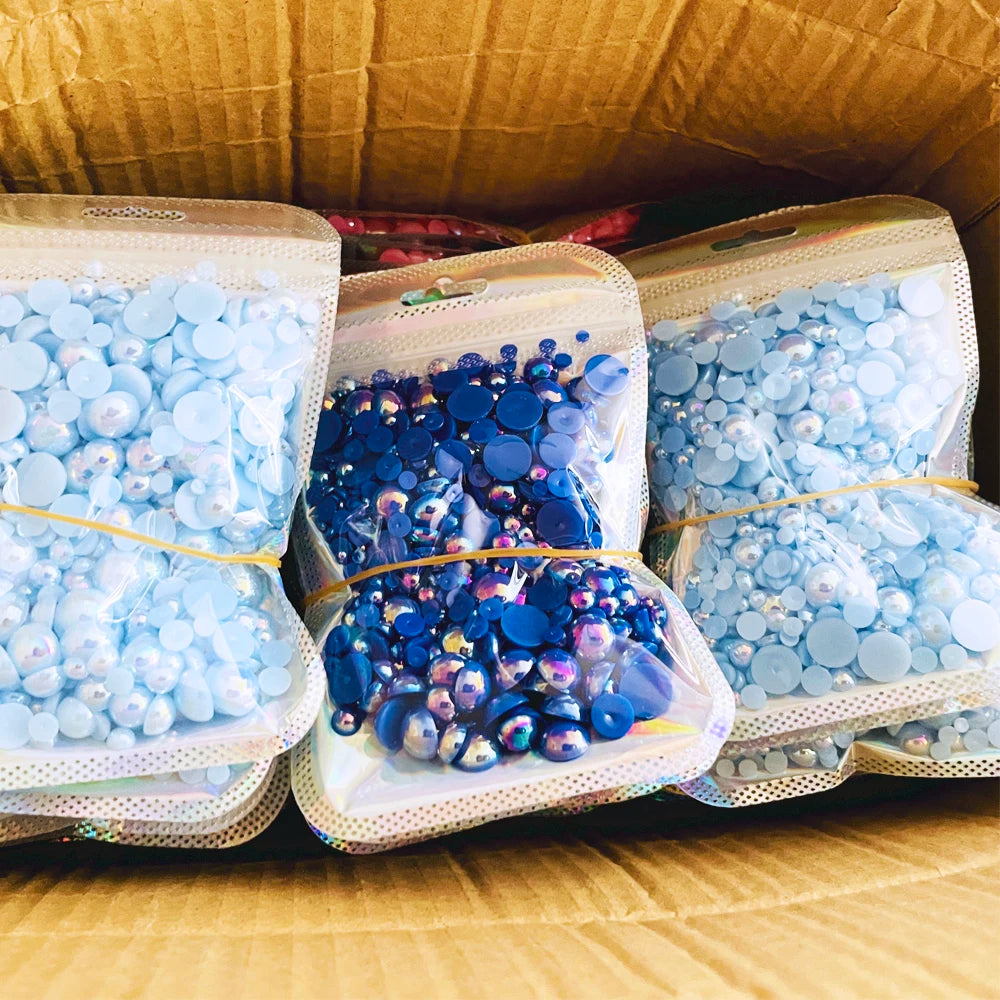 Hot Selling Wholesale Flat Back Glue on Round Half Beads ABS Mixed Size Pearls 30g for DIY Cup Decoration