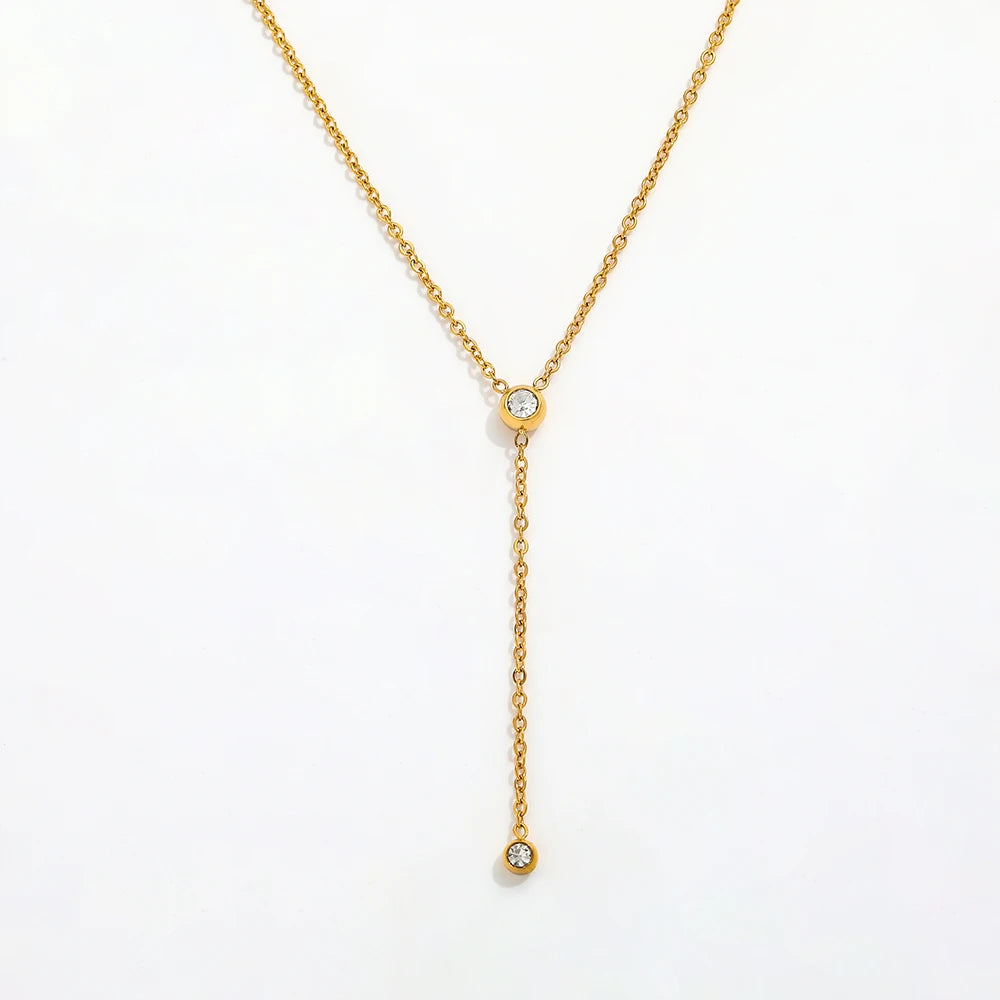 Fenny PVD Plated Dainty Cubic Zirconia Y-shaped Toggle Necklace Trend for Women Stainless Steel Jewelry Wholesale