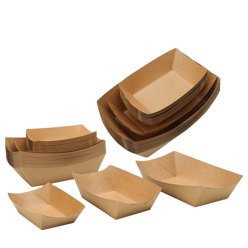Ready Bulk Fried Chicken Snack Salad Oil-proof Kraft Paper Plate Food Grade Disposable Paper Food Boat Tray