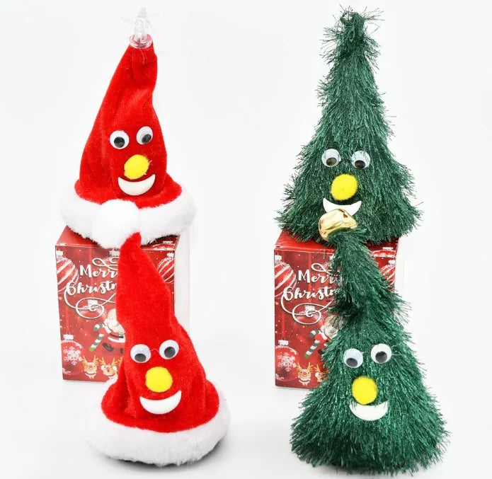 6-Inch Electric Santa Claus Rocking Christmas Tree with Funny Christmas Hat Display Novel Plush Toy for Children