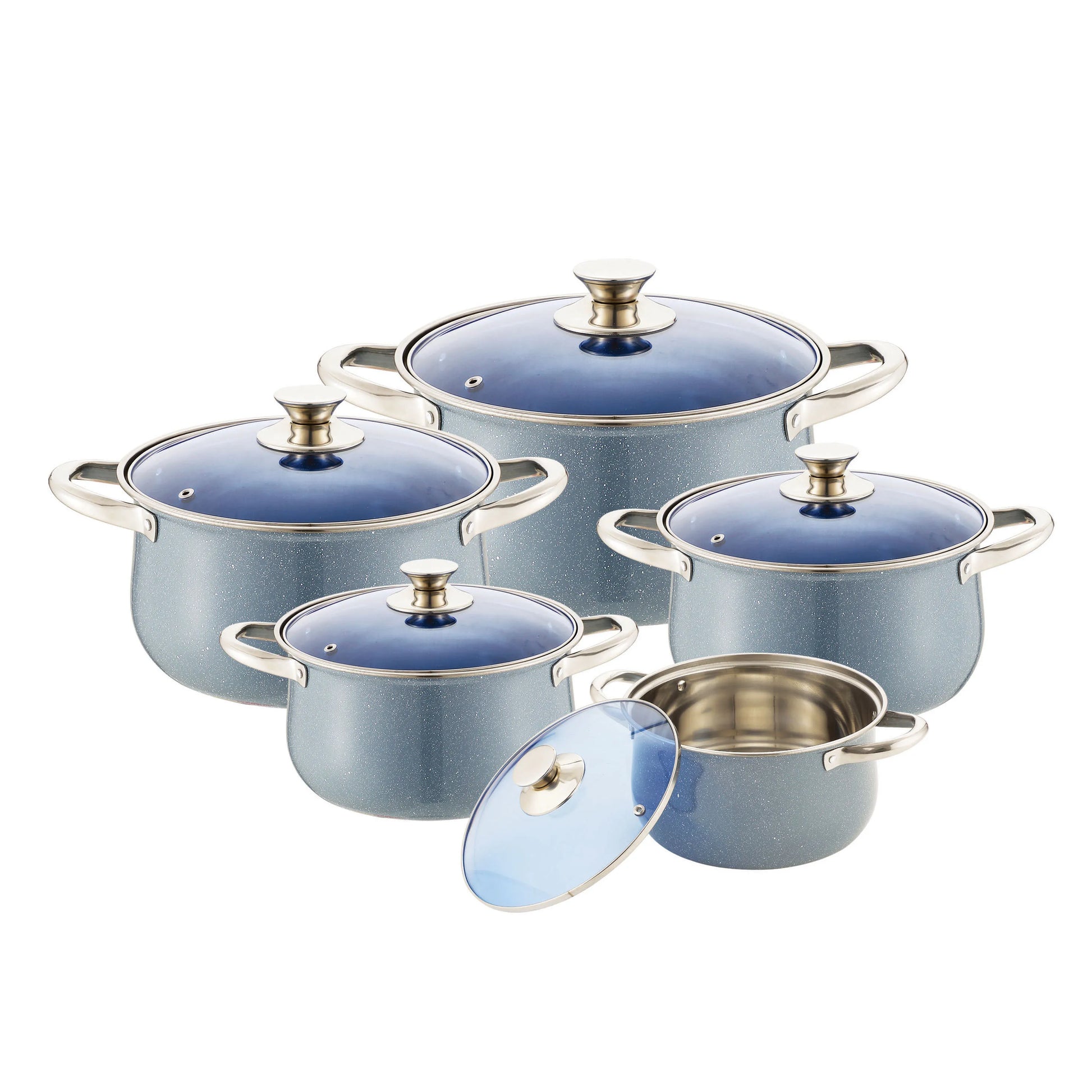 Modern Style 10pcs Stainless Steel Hot Pot Cookware Set Eco-Friendly Single Bottom Casserole Dish Glass Lid Dishwasher Safe G