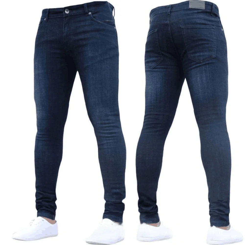 Custom Jeans Solid Color Elastic Blank Straight Denim Stonewashed Pants Men Breathable Slim Men Jeans