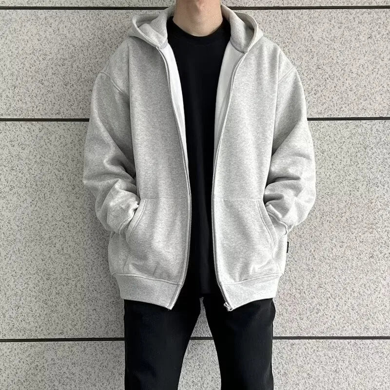 Unisex 100% Cotton Puff Printing Hoodie Custom Full Face Zip-up Hip Hop Style Oversized Winter Streetwear with Front Logo