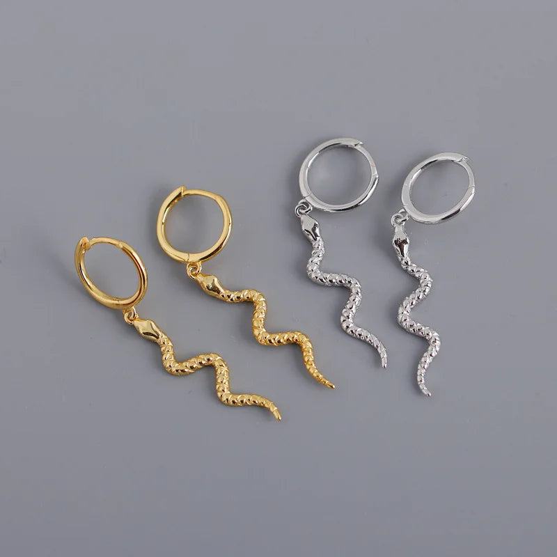 Fashion 925 Silver Snake Pendant Gold Earrings Animal Pendant Jewelry Women Earrings