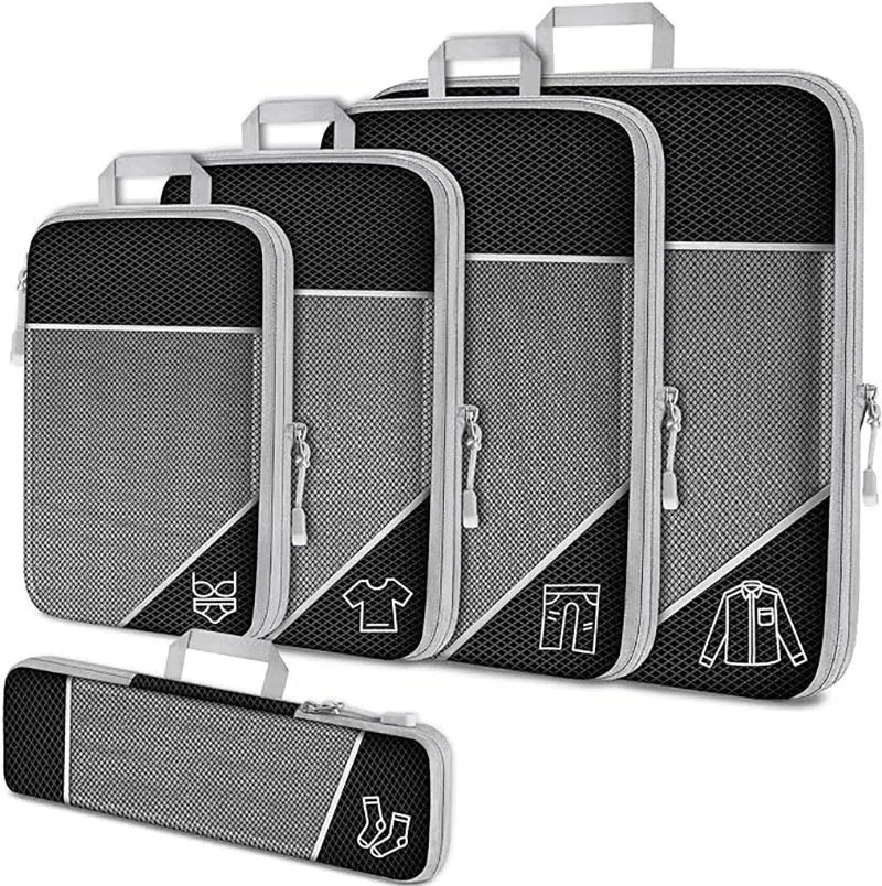 Top Quality 5-in-1 Custom logo Traveling Clothes Pants Socks Underwear  Compression Packing Cubes Mesh Storage Bag Family Set