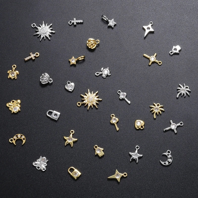 Fashion Gold Plated Star Sunflower Starfish Seashell Tree Lock Moon Heart Bee Cross Key Palm Pendant for DIY Jewelry Accessor