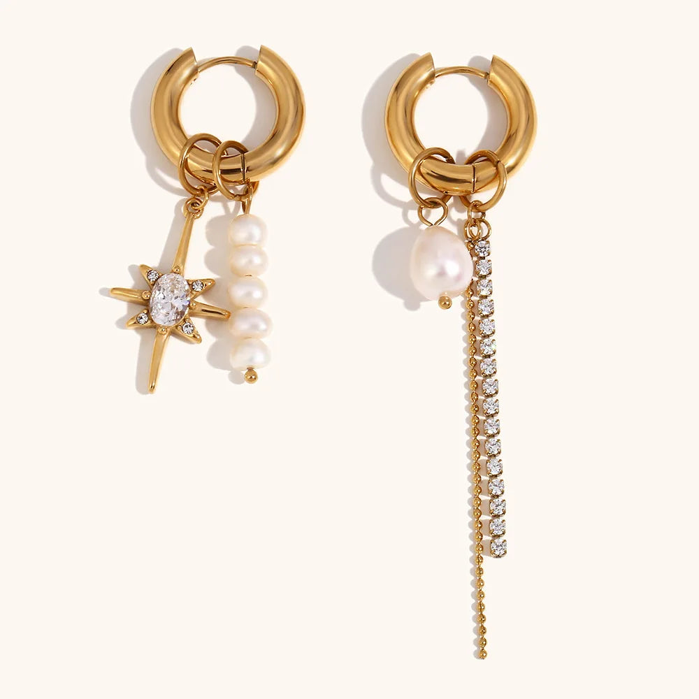 Waterproof Chunky Stainless Steel Gold Plated Trendy Huggie Zircon Star Charm Earrings
