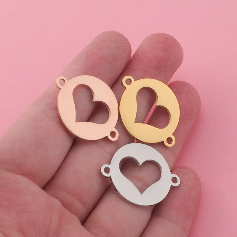 Customized Hollow Heart Stainless Steel Pendant Charm Gold Plated for Bracelet Jewelry Making New Arrival