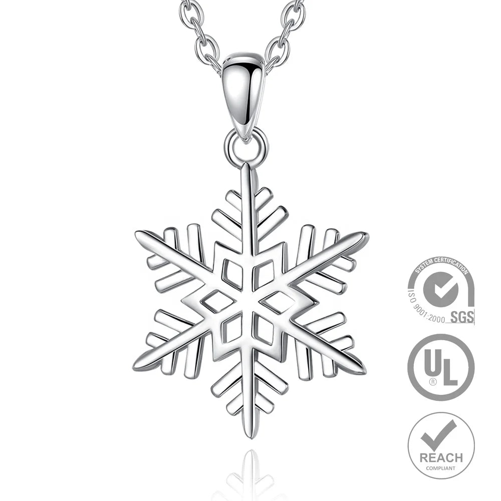 Christmas Gift Jewelry 925 Sterling Silver Elegant Delicate Snow Flower Snowflake Pendant Necklace for Women