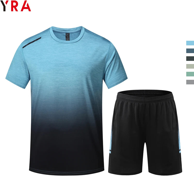 Custom Logo 2026 Men's Solid Breathable Knee-Length Two-Piece Sport Set Joggers Shirt Spandex/Polyester Elastic Waist Summer