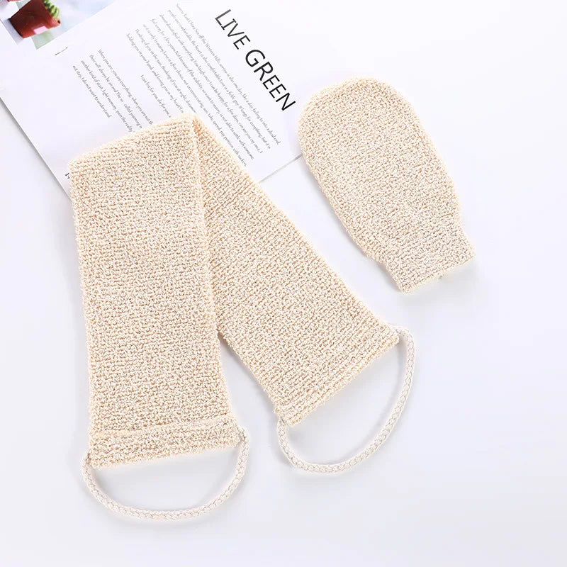 Hot Sale Hemp Bath Gloves Belt Exfoliating Pull Back Strip Remover Dead Skin Massage Bath Gloves and Pull Back Strips Set