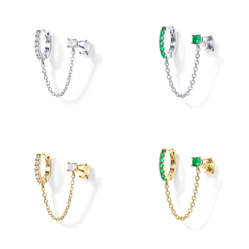 CANNER Ins Wind S925 Sterling Silver Irregular Classic Earrings Four-claw Zircon Chain Tassel Stud Earrings