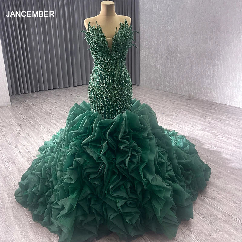 Luxury Glittery Prom Dresses Elegant 2024 Black Girls Women Green Rhinestone Mermaid Long Prom Evening Dress Ball Gown RSM231
