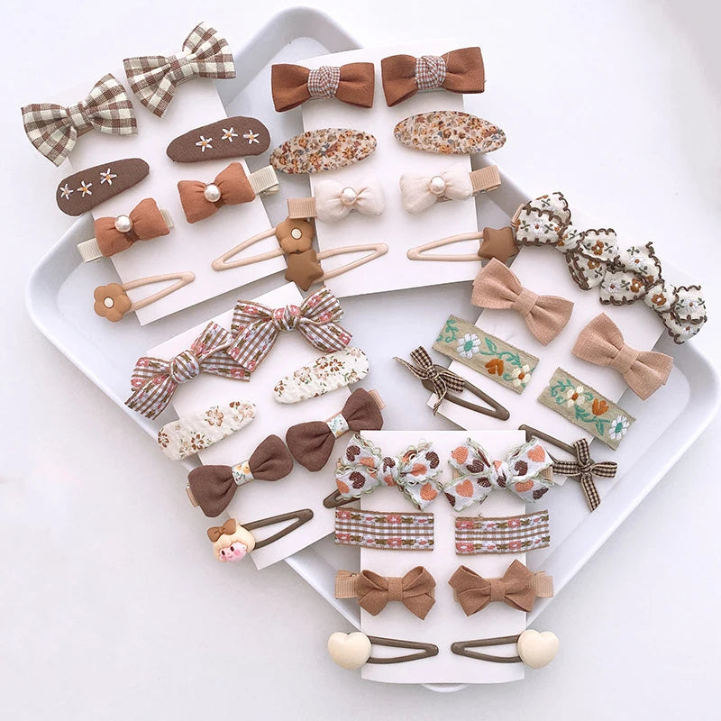 MIO  8PCS/SET Korea New Bowtie Hair Clip Fashion Cute Cartoon Flower Star Hair Accessories Clip Girls Kids Coffee Color Hairp