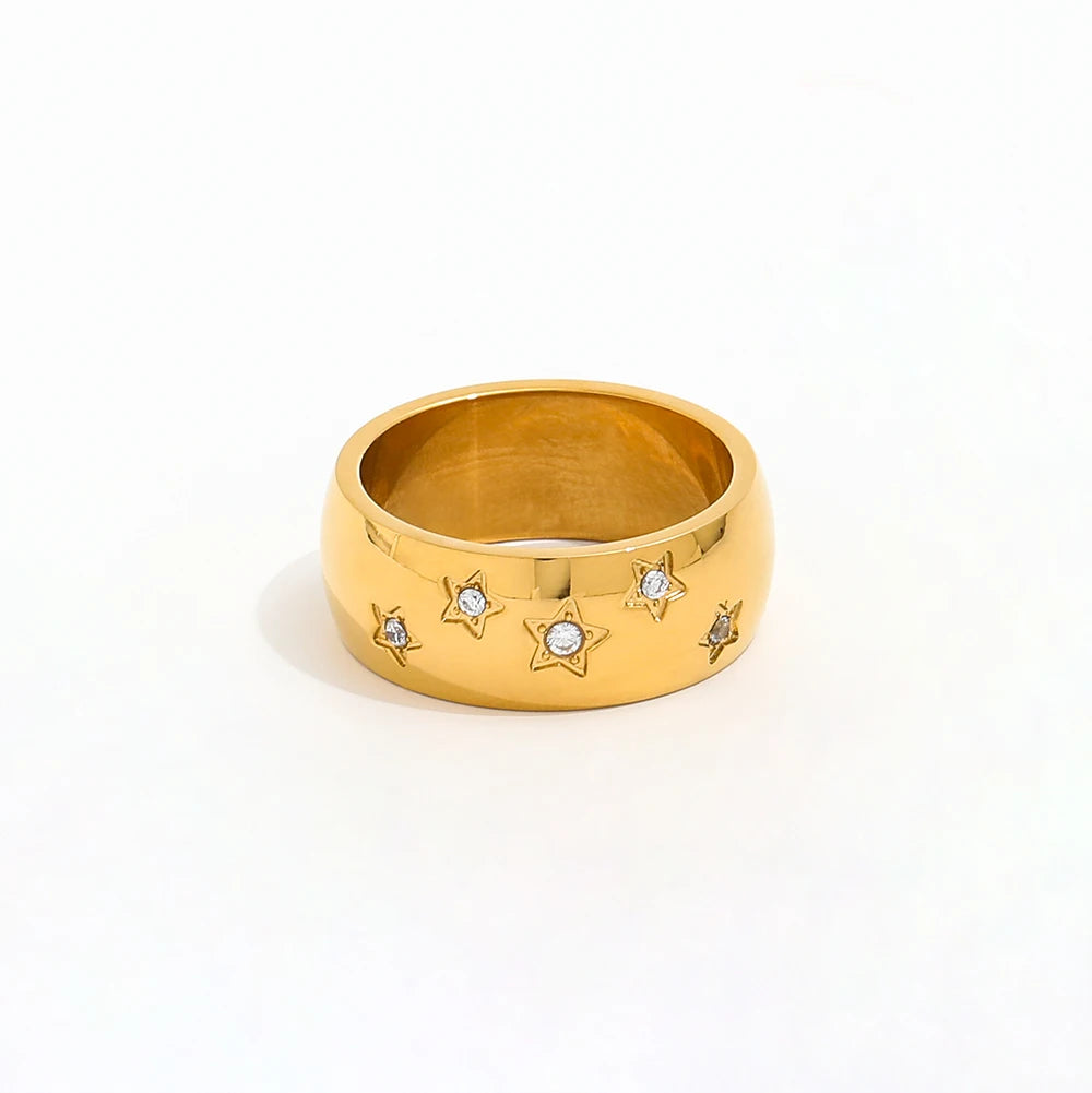Fenny Fashion Waterproof&Tarnish Free Dainty Smooth Zirconia Pentastar Stainless Steel Ring Wholesale Jewelry