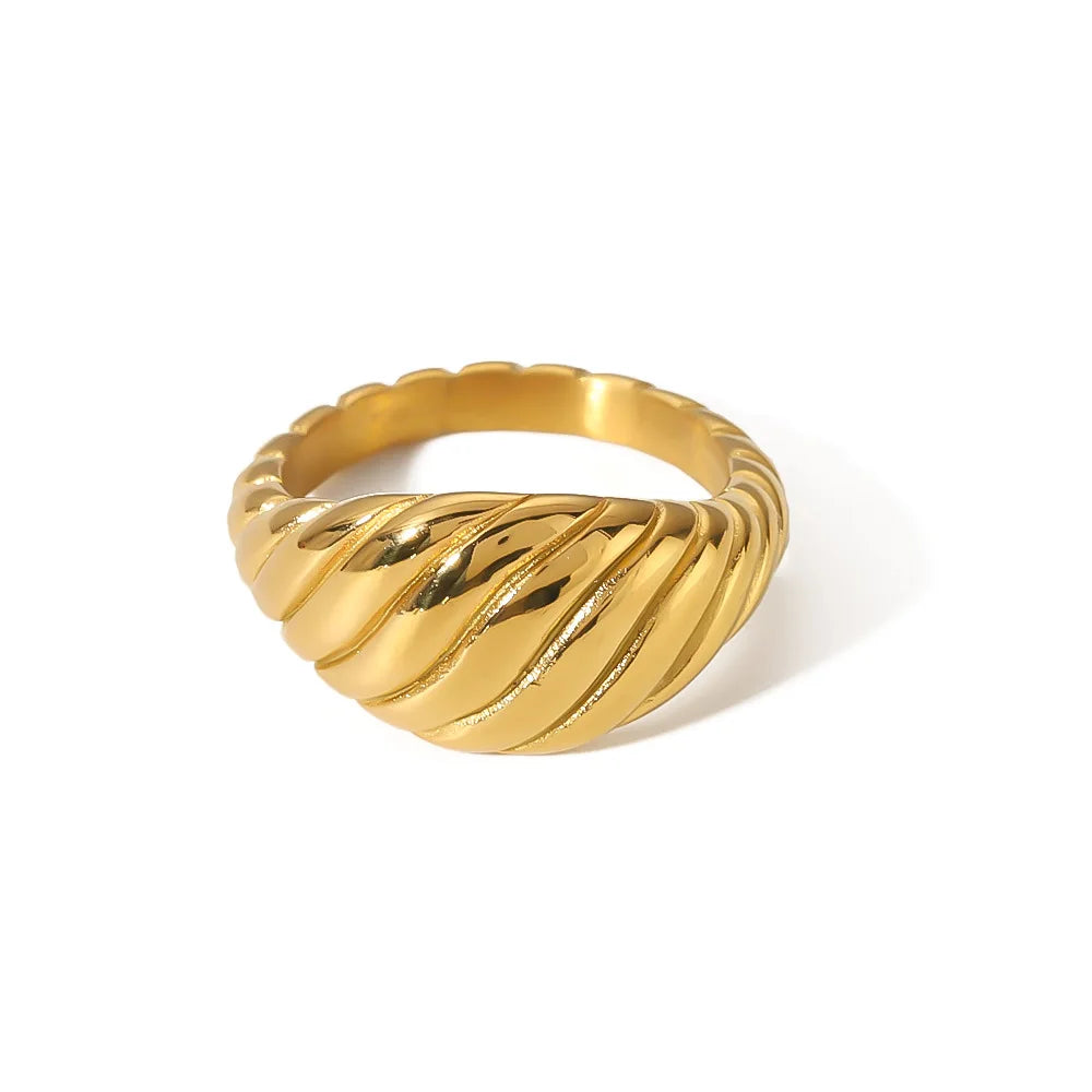 Chunky Stainless Steel Gold Vacuum Plating Minimalist Wide Band Croissant Twisted Dome Ring for Men Women