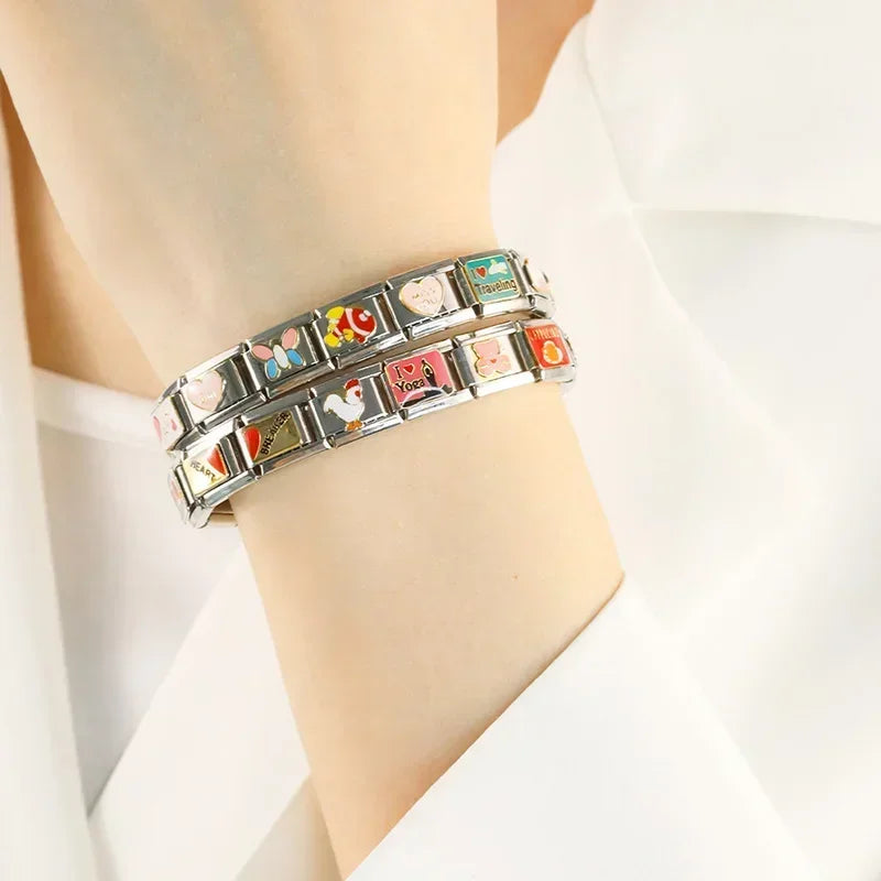 Hapiship 2024 Fashions Animal Pig Dog Cat Butterfly Charm Fit 9mm Bracelet Stainless Steel Making Women Jewelry DJ732-C