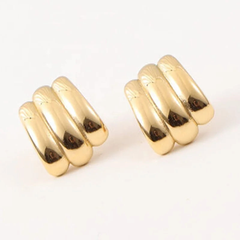 New Arrivals Women Dainty Fashion Minimalist Jewelry 18k Gold Plated Stainless Steel Bread Shape Earrings