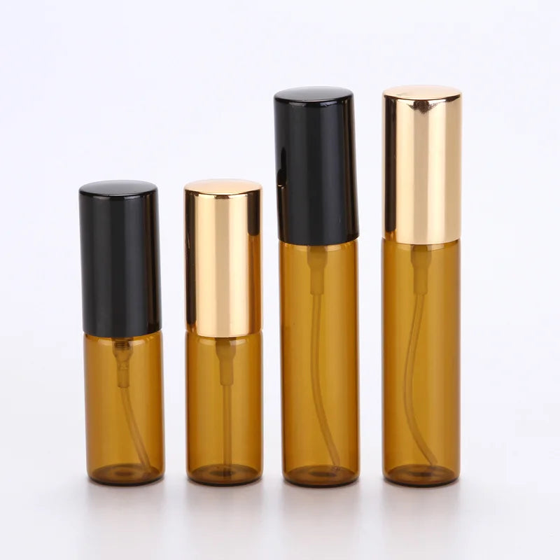 MUB Wholesale Available Stock 5ml Anodized Aluminum Light Resistant Glass Tube Amber Color Perfume Spray Bottles