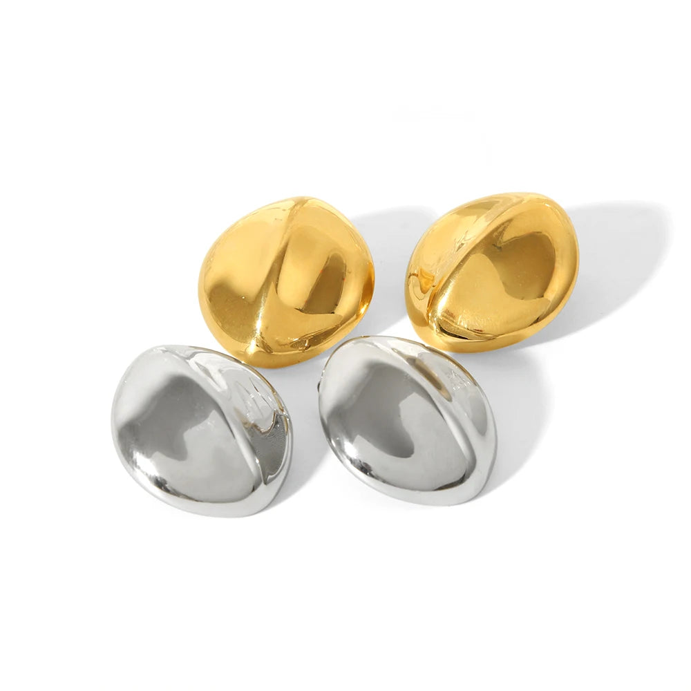 Wholesale Sale Simple Designs Geometric Oval Shape Bean Mirror Polished Fashion Jewelry Earrings for Women Gift
