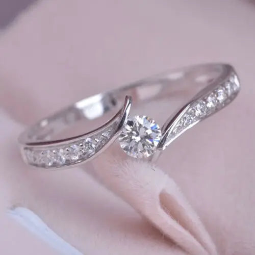CAOSHI Minimalist Engagement Wedding Rings Cubic Zirconia Silver/Gold Plated Women Round Simple Elegant Female Fashion CZ Rin