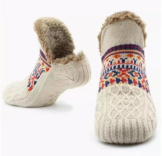 Winter Knitted Slippers Socks for Women Thicken Warm Home Bedroom Non-Slip Foot Carpet Snow Room Warm Fluffy Autumn Winter