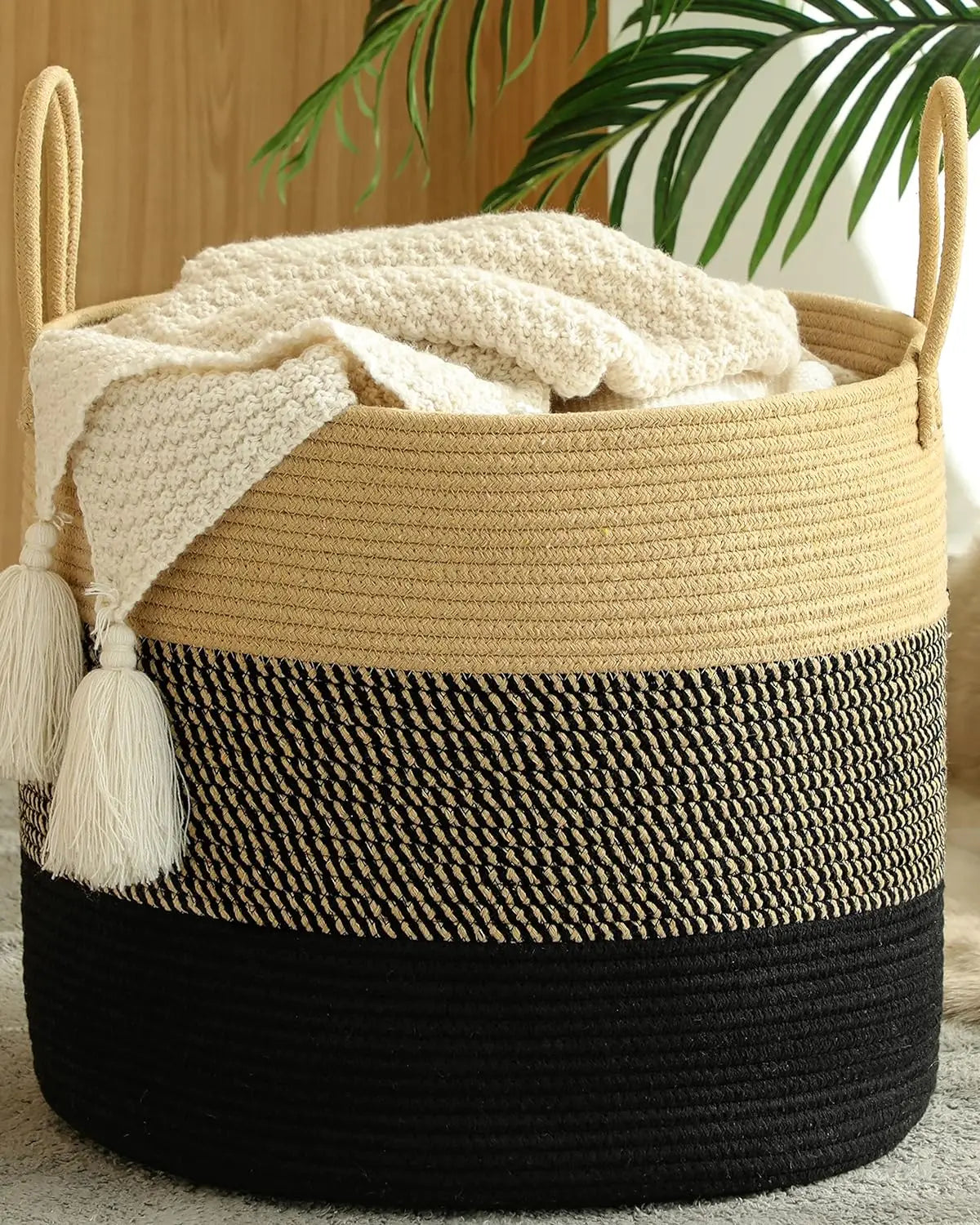 Eco-friendly  Cotton Rope Woven Storage Basket Handmade for Clothes Toys Custom Color Foldable Laundry Basket Customized Colo