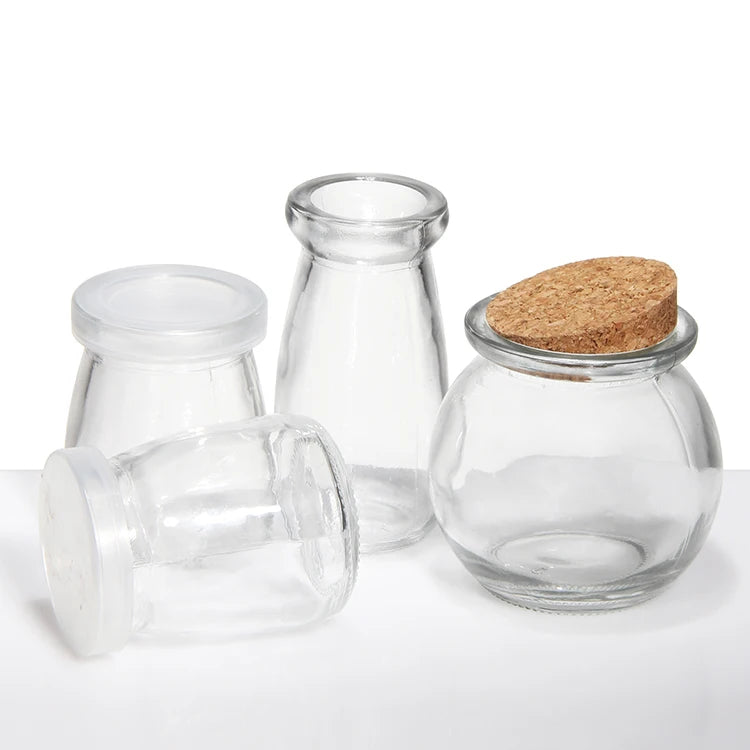 Glass Bottle Empty 100 ml Pudding Glass Jar for Milk Yogurt With Plastic Cap Pudding Bottle Cup Mug Jar Container