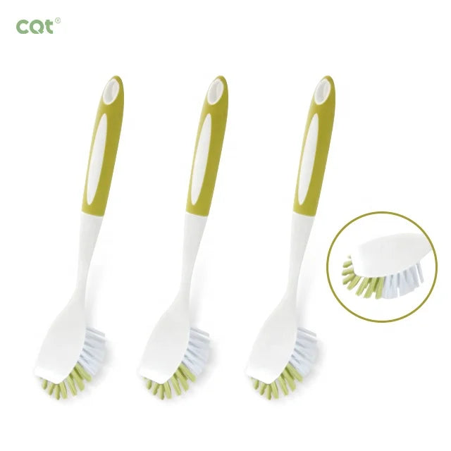 Direct Factory Deal Long-Handle Kitchen Cleaning Brush with Built-in Scraper for Dishwashing Sink Pot Pan Plastic Brush