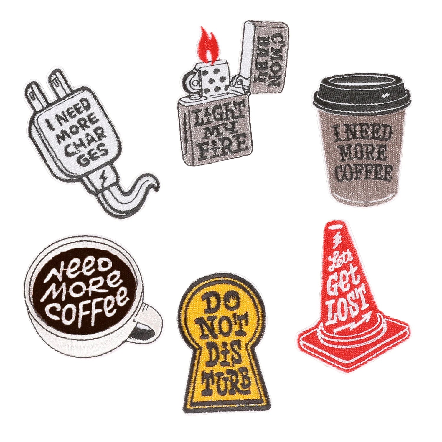 I Need More Coffee Phrase Handmade Embroidery Iron on Lighter Coffee Patches