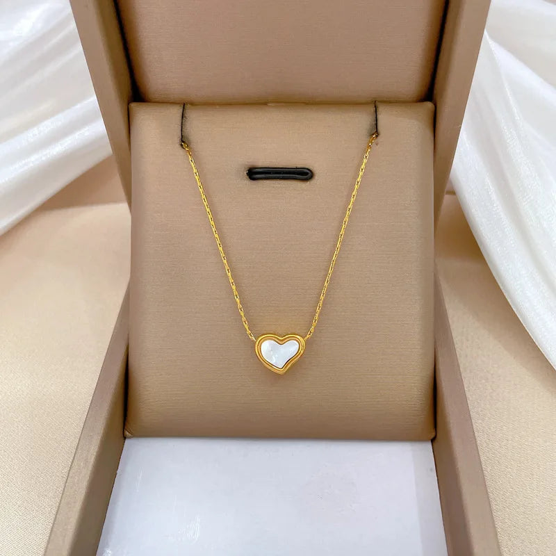 Titanium Steel Heart Shape Necklace for Women Collar Chain Stainless Steel Jewelry Charm