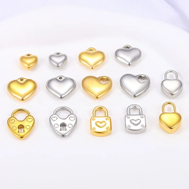 Wholesale Price Stainless Steel DIY Accessories 18k Gold Plated Heart Charms Pendant Necklace Bracelet Jewelry Spacers Includ