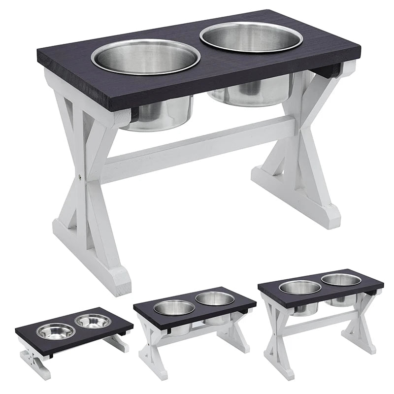 2025 NEW  Modern X Pattern Wooden Farmhouse Elevated Dogs CATS Food Bowl with 2 Bowls