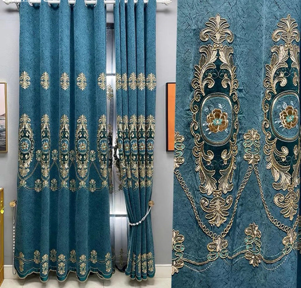 Latest Curtain Fashion Design New Model Sun Shade Chenille Embroidered Curtain Fabric