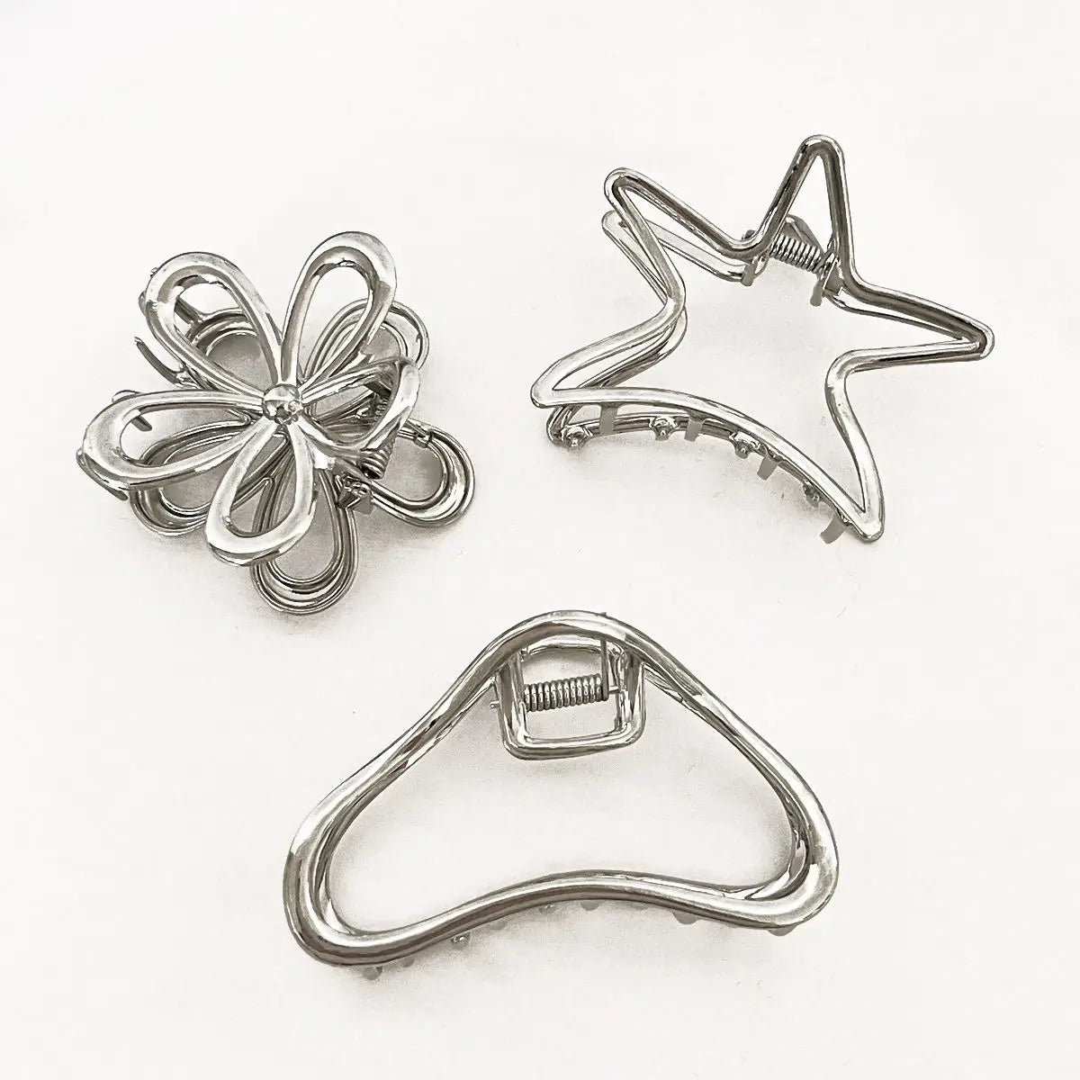 7.5cm Alloy Flower Shiny Hollow Ganchos Para El Cabello Hair Clips Star Metal Claw Clips Irregular Hair Accessories for Girls