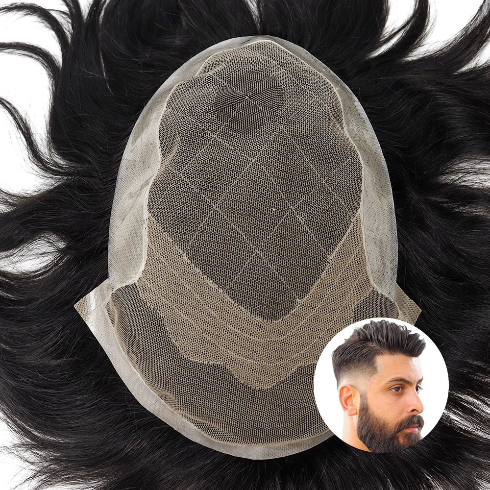 Lace & PU OCT Men Toupee Male Hair Prosthesis Invisible Hairpiece Natural Hairline Replacement System Unit Men's Wigs 100% Ha