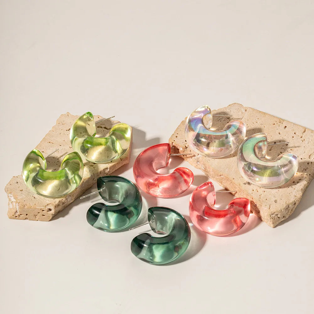 New Arrivals Fashion Chunky Hoop Earring Jewelry Colorful Translucence Resin Studs Earrings for Women Girls