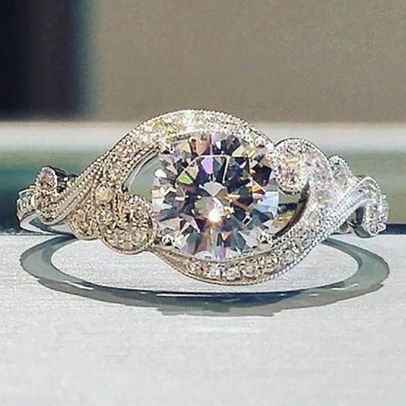 CAOSHI Korea Style Silver Plated Jewelry White Cubic Zirconia Micro Pave Diamond Winding Rings for Women Wedding Ring