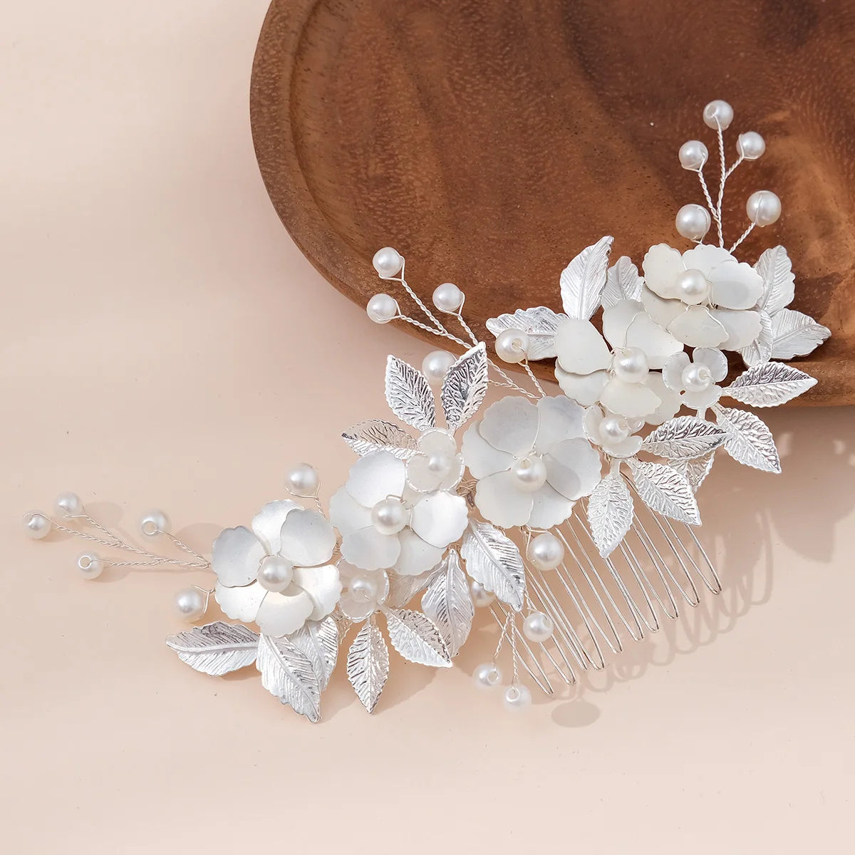 Romantic Luxury Pearls Bride Silver Wedding Hair Comb Metal Elegant Bridal  Hair Accessories