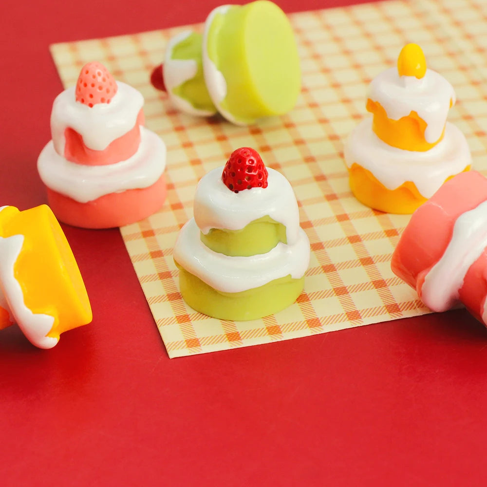 Colorful Sweet Strawberry Cream Cake Resin Flatback Cabochon for Diy Cream Glue Handmade Accessories Doll House Mini Food