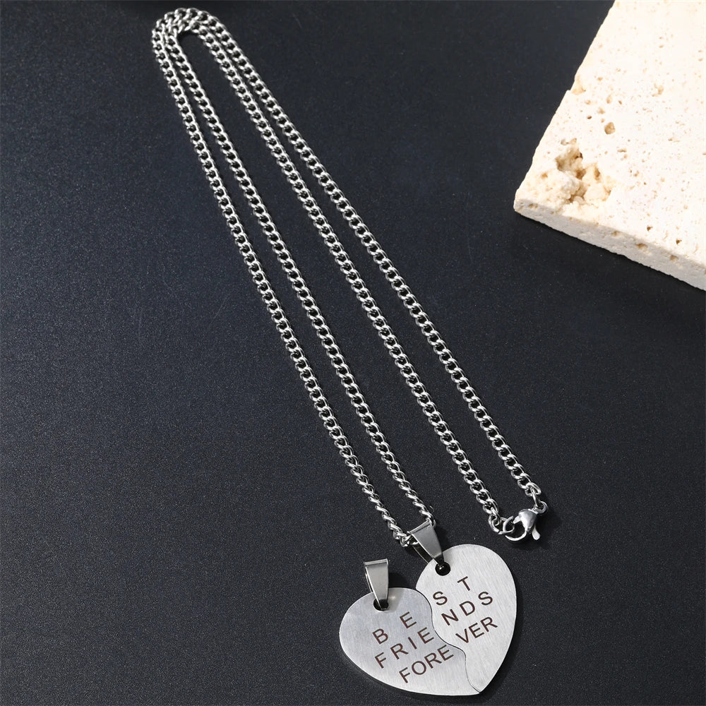 2024 Hot Sale Couple Heart Pendant Stainless Steel Best Friends Necklace