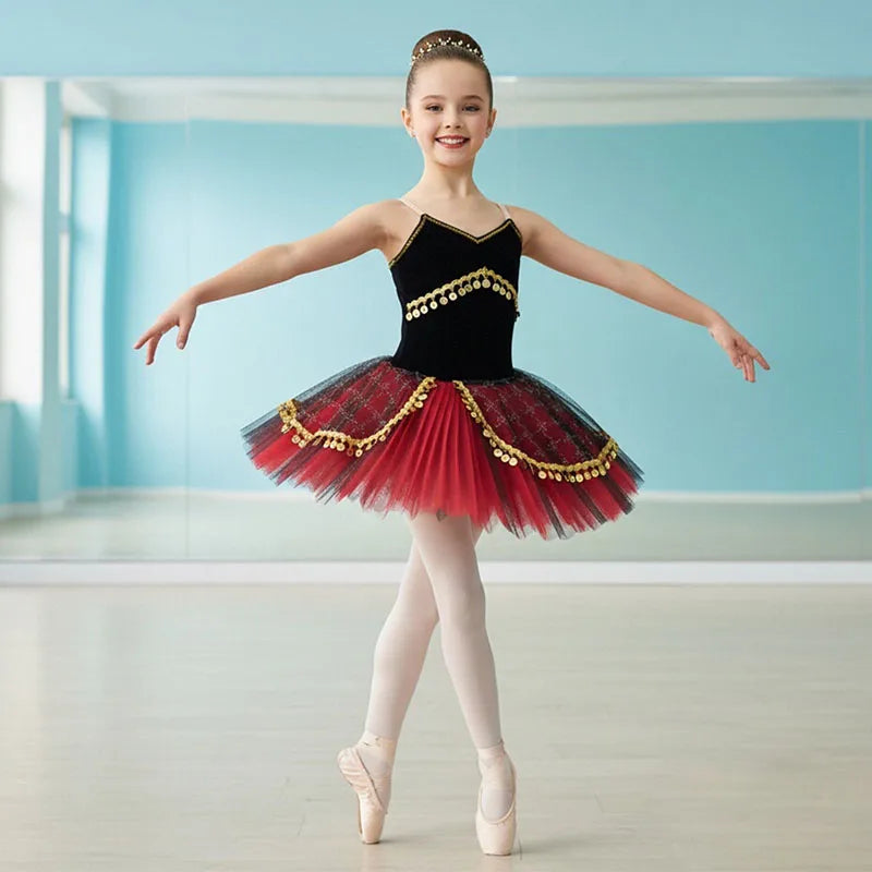 Red / Green Ballerina Dress Girls Ballet Skirt Long Dance Dress for Children Women Performance Costumes Girls Sling Belly Dan