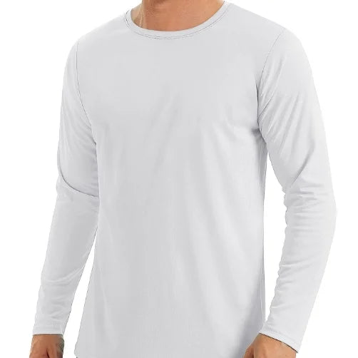 2024 Men's Long Sleeved Quick Drying Sports Running Round Neck Pullover Solid Color Breathable UV Protection T-shirt